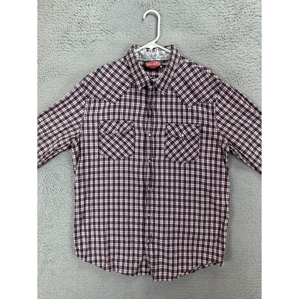 Mambo Australia Pearl Snap Shirt Mens Large Red‎ Plaid Button Up Western Cowboy